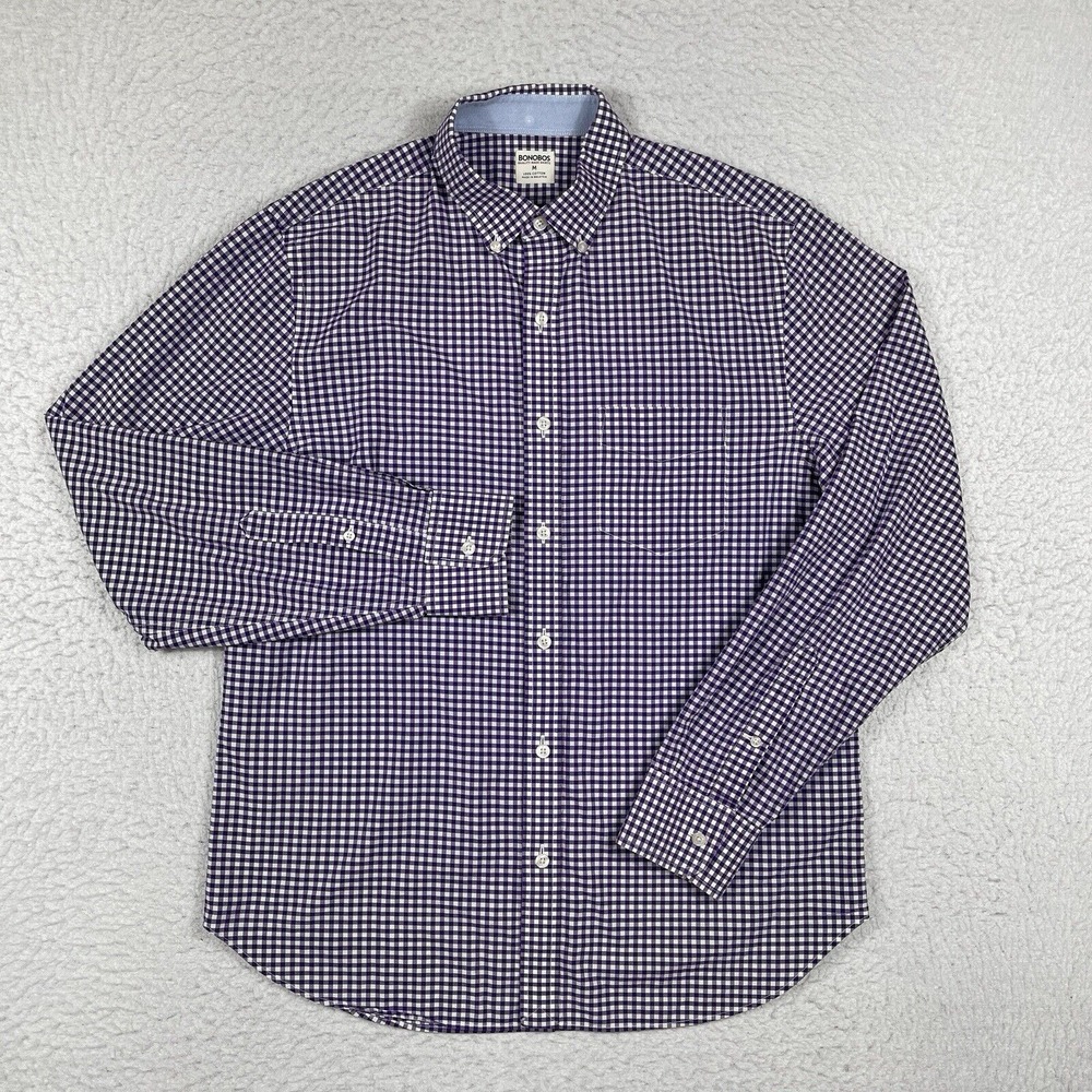 Bonobos‎ Shirt Mens Medium Purple Gingham Check Preppy Casual Workwear Office